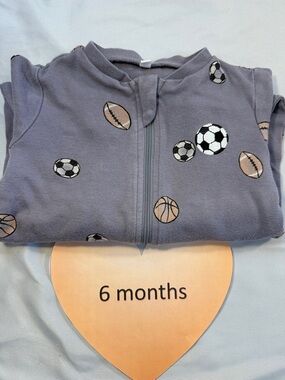 Pekkle Gray Baby organic cotton Onesie sleeper with soccer and football Design